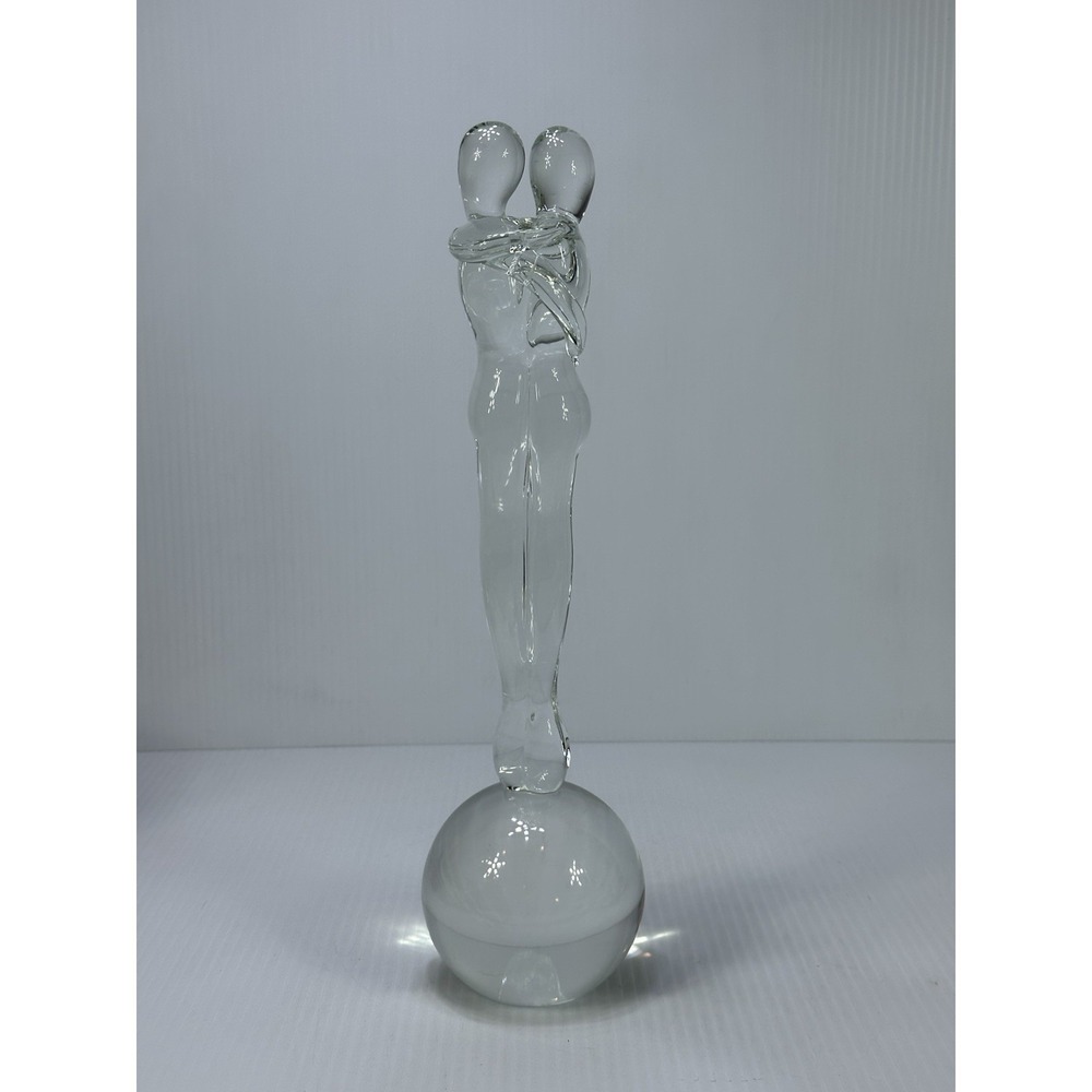 Vintage Art Glass Sculpture Lovers Warm Embrace Standing‎ On Glass Ball
